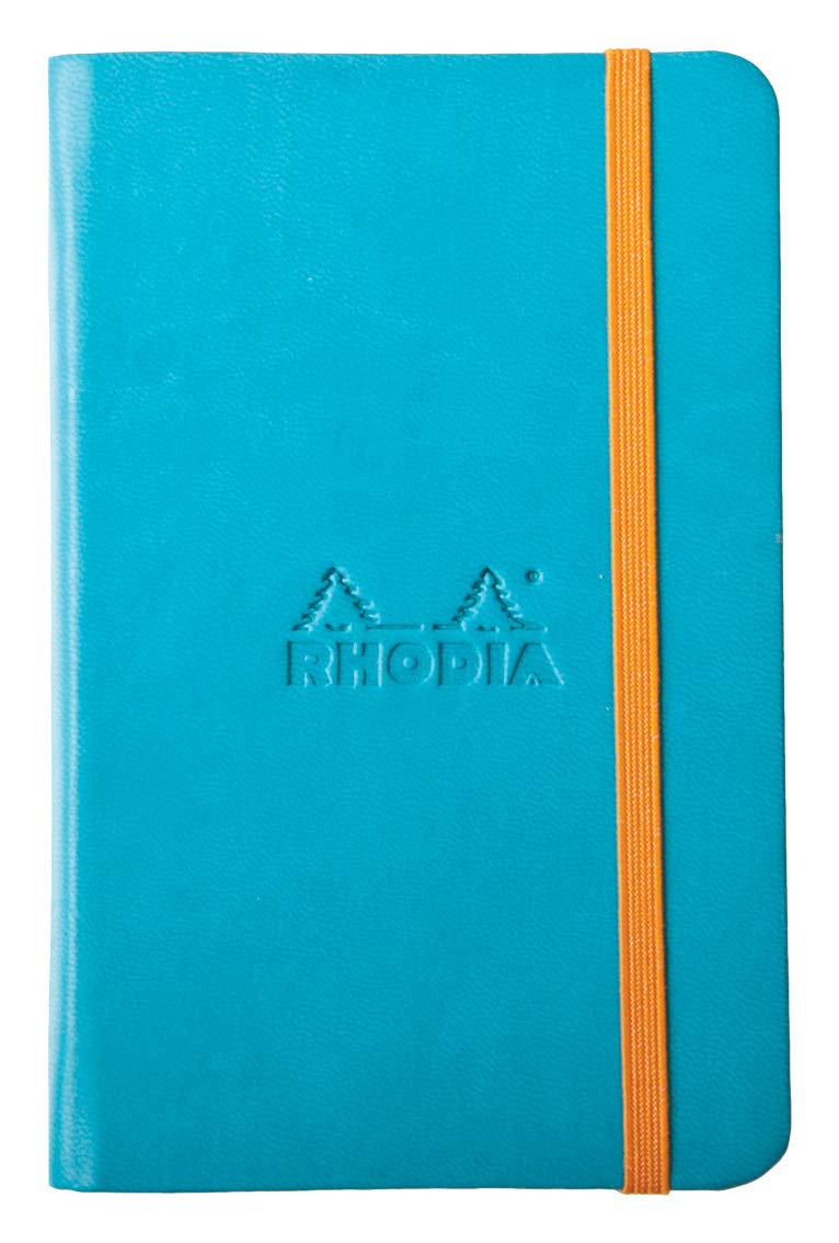RHODIA 118647C - Turquoise Rigid Notebook - A6 - Lined - 192 pages - Clairefontaine Ivory Paper 90 g/m - Bookmark, Elastic Closure - Faux Leather Cover - Rhodiarama Collection