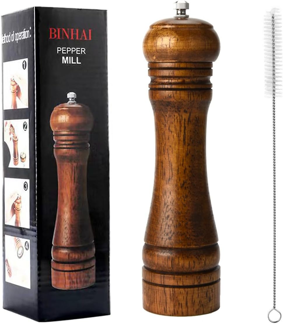 BINHAI Wooden Pepper Mill Grinder Kit 8 Inches Ceramic Core Adjustable