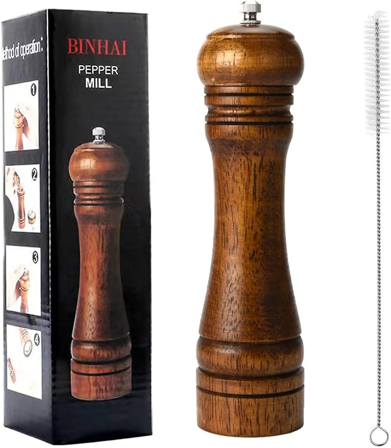 BINHAI Wooden Pepper Mill Grinder Kit 8 Inches Ceramic Core Adjustable