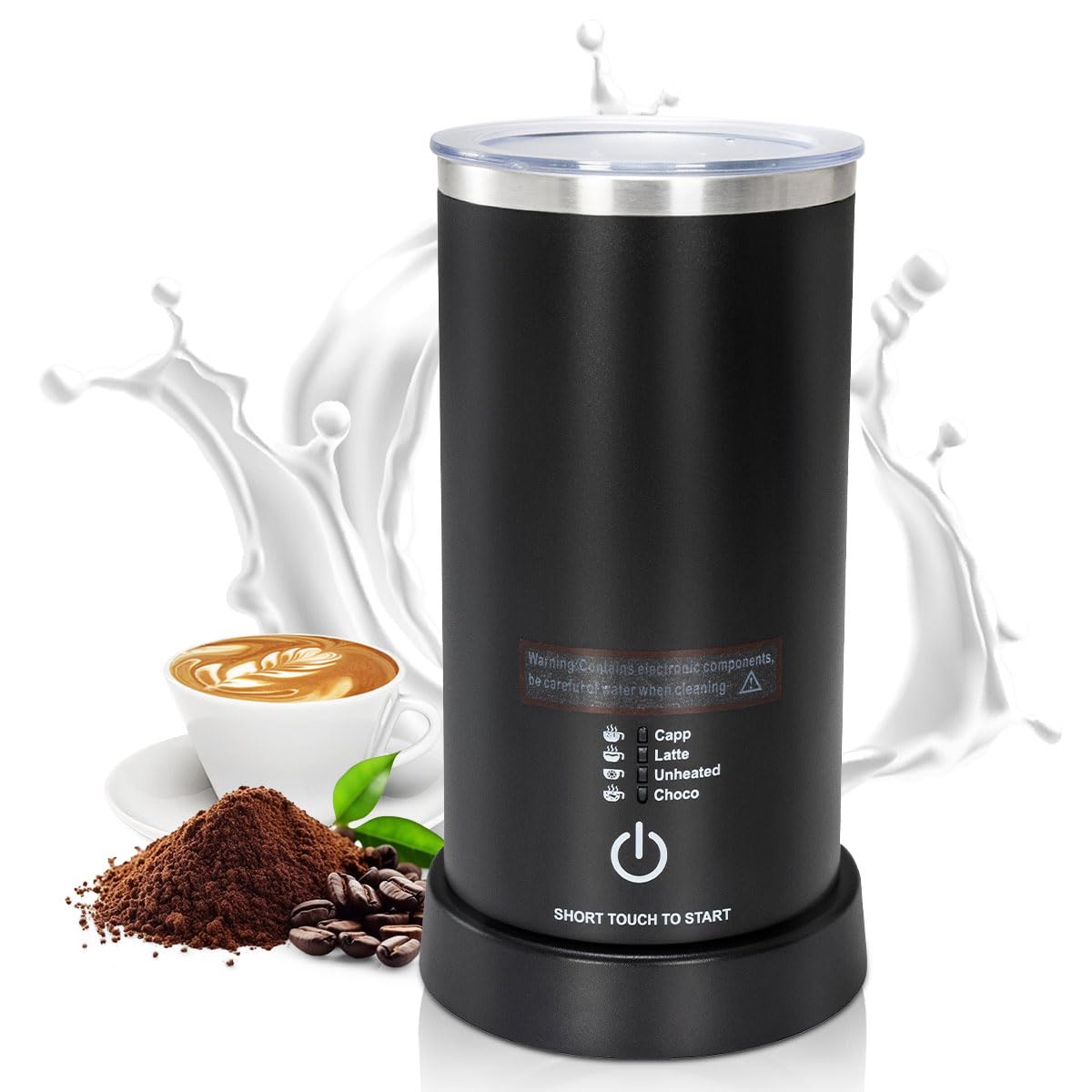 Photo 1 of Milk Frother Electric, 4-in-1 Milk Frother and Steamer for Latte Cappuccino Macchiato, Hot Chocolate Frappe Matcha, Milk Foamer with Cold Hot Froth, Automatic Coffee Foam Maker, Auto Shut-Off