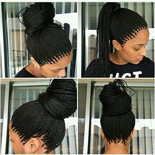 Natrual Color Glueless Twist Braided Curly Synthetic Lace Front Wigs Micro Braids Wig For African American Women (18 inch)