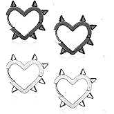 2 Pairs Silver Black Heart Hoop Earrings for Women Men Stainless Steel Y2k Punk Goth Spike Heart Earrings Jewelry Gift