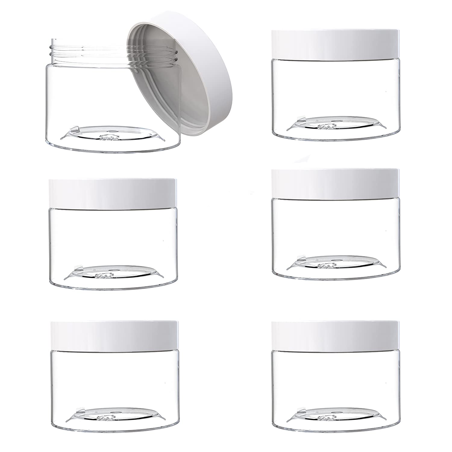 AQSXO 1 oz Plastic Pot Jars Round Clear Leak Proof Plastic Cosmetic Container Jars with White Lids for Cosmetic, Lotion, Cream, Eye shadow, 12 Pcs. : Beauty
