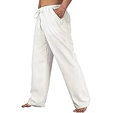 Men's Drawstring Loose Linen Beach Pants Lightweight Elastic Waist Yoga Lounge Cotton Trousers Pajamas