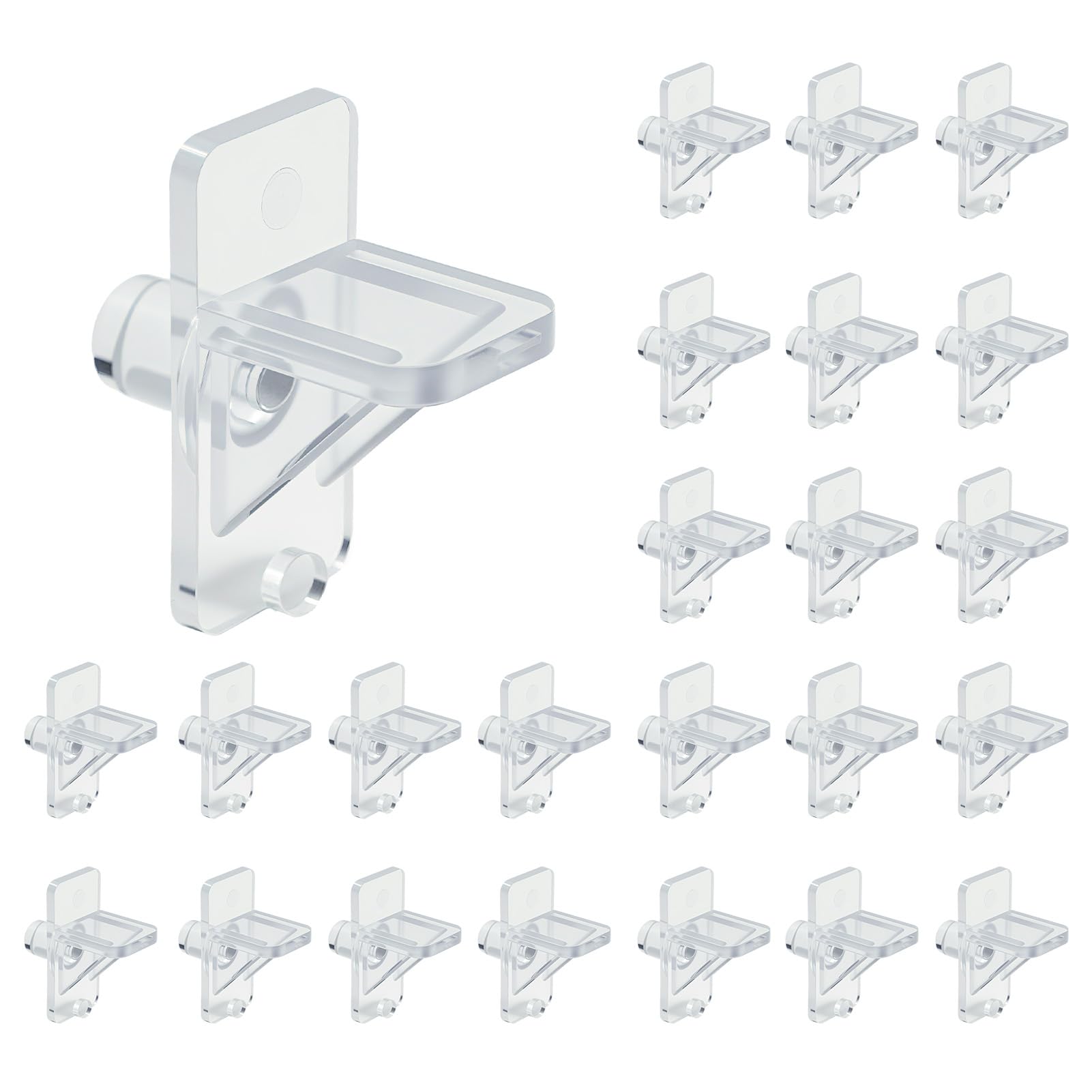 Photo 1 of 24 Pcs Shelf Holders Pegs, 1/4 Inch Clear Plastic Shelf Support Pegs for Kitchen Cabinets, Bookcases & Closet Shelves, No-Tool Installation