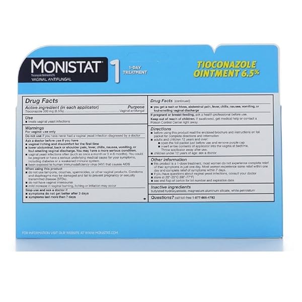 MONISTAT 1-DAY YEAST INFECTION TREATMENT FOR WOMEN, 1 PRE-FILLED TIOCONAZOLE CREAM APPLICATOR, FAST-ACTING RELIEF FOR VAGINAL ITCHING