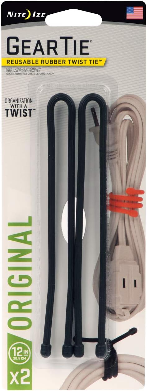 Nite Ize Gear Reusable Rubber Twist Tie (Pack Of 2) - Black, N/A, 12-inch