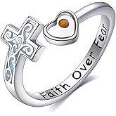 URONE Cross Rings Sterling Silver Cross Faith/Mustard Seed Ring Adjustable Christian Faith Ring Religious Jewelry Gifts for Women