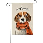 KEEPAEON Welcome Scarf Beagle 12x18 Inches Garden Flag Vertical Double Sided Linen Autumn Fall Winter Yard Flag Outdoor Decor Home Decor Funny Garden Flag (2199)