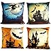 KUUQA 4Pcs Happy Halloween Linen Pillow Case Cover, Decorative Throw Pillow Cover Cushion Case with Spider/Moon/Bat for Halloween Party Favors Supplies(Pillow Inner not Included)