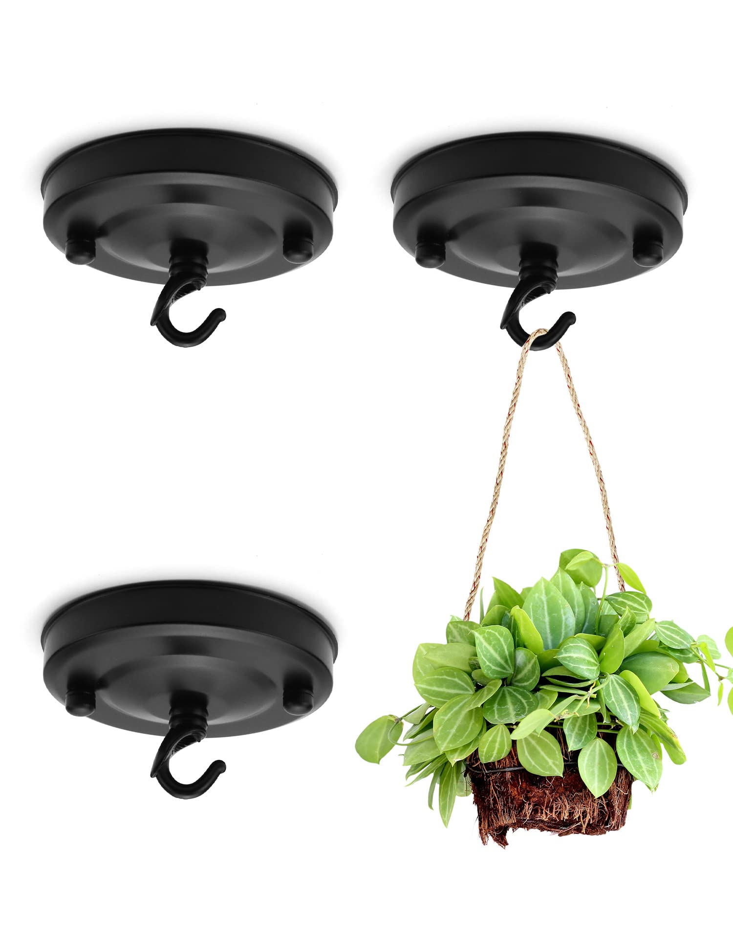 QWORK® 3Pcs 110mm Diameter Ceiling Rose Hook, Hook Accessories for Light Fitting Chandelier, Matte Black