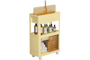 HAIXIN 3 Tier Rolling Storage cart, Laundry Room Organization Utility Cart, Mobile Skinny Shelving Unit for Small Spaces, Bathroom Cart Organizers with Wheels for Bedroom Kitchen Home Office, Yellow