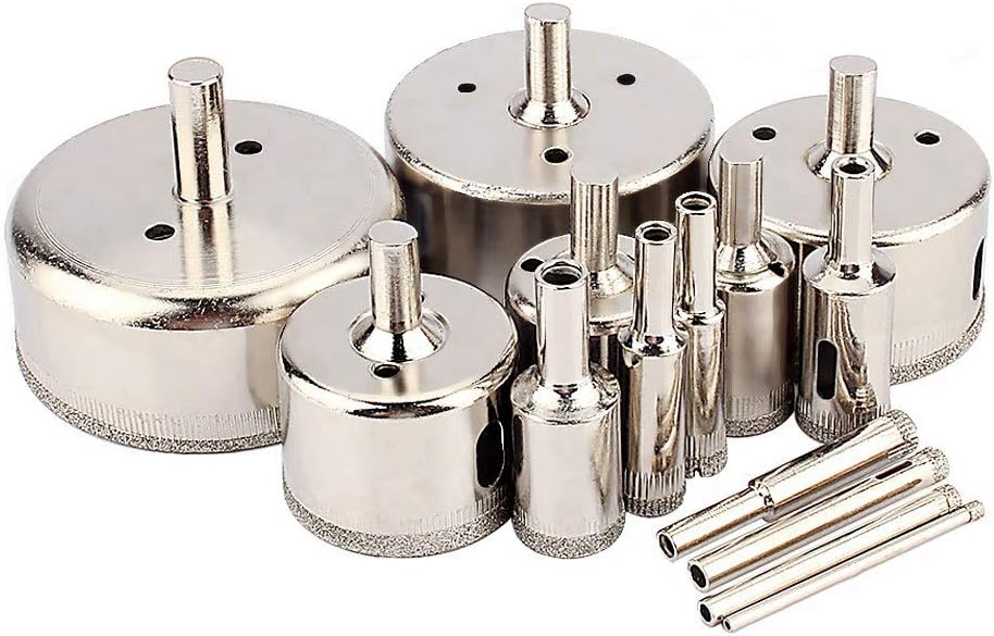 Diamond Drill Bit Set for Ceramic Diamond Coated Hole Saw Drill Bits 14pcs 3-70mm 800-1000RPM Saw Drill Bit Cutter for Glass Marble Tile for Grill Glass Tiles Marble for Glass Marble Tile