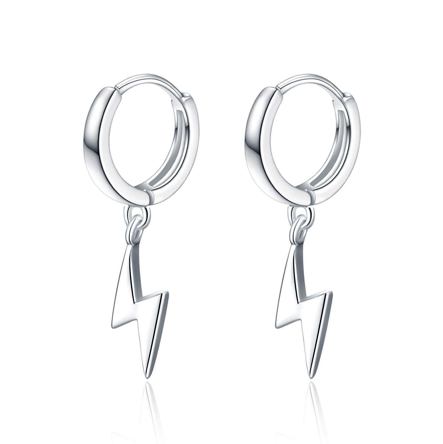 925 Sterling Silver Lightning Dangle Hoop Earrings Hypoallergenic Jewellery Gifts for Women Teens Girls 13mm