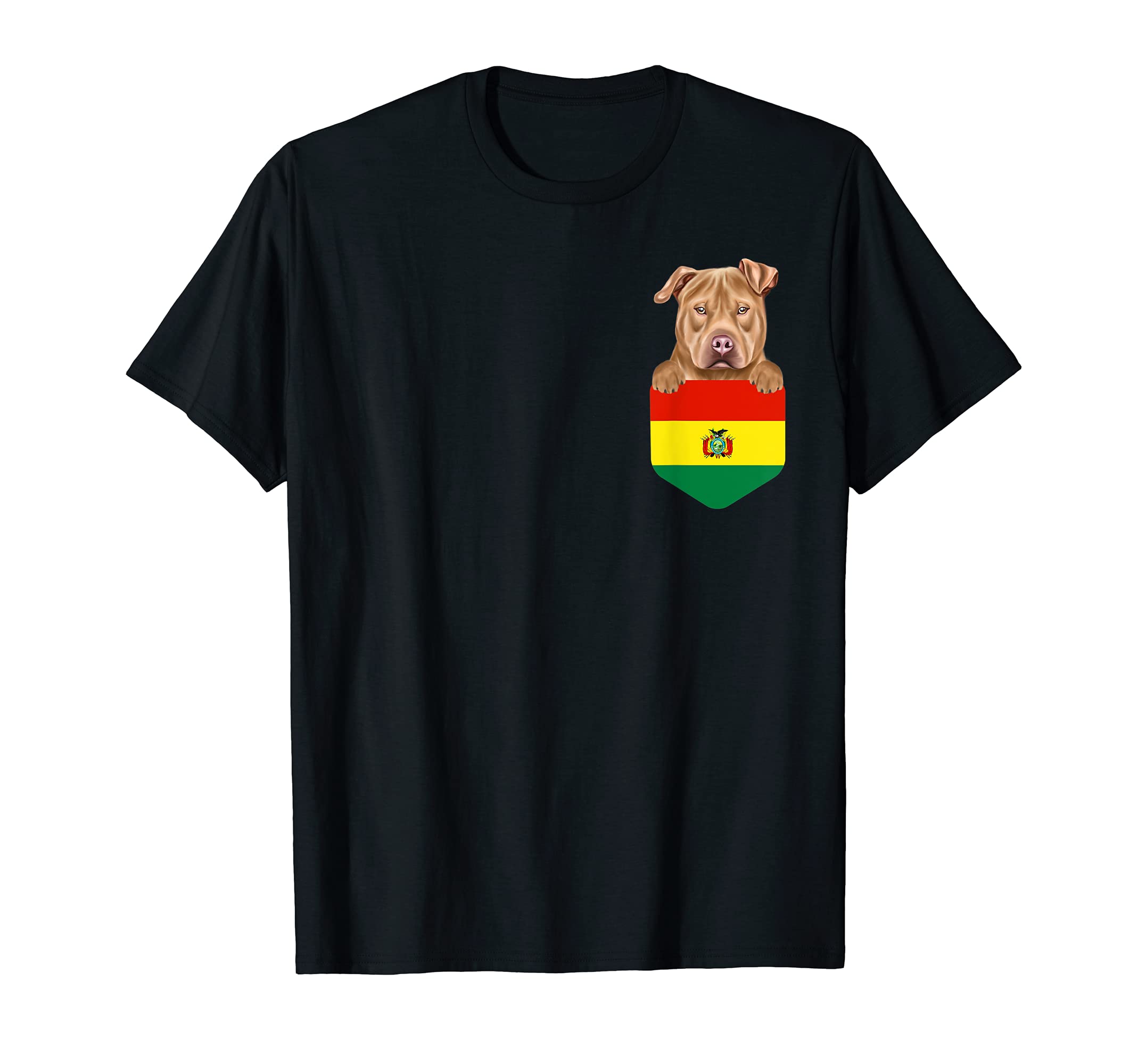 Bolivia Flag Usa Staffordshire Terrier Dog In Pocket T-Shirt