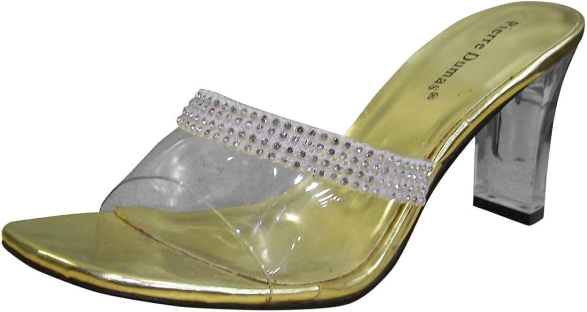 Amazon.com | Pierre Dumas Women's Bismarck Gold Clear Sandals with Rhinestones 10 | Sandals
