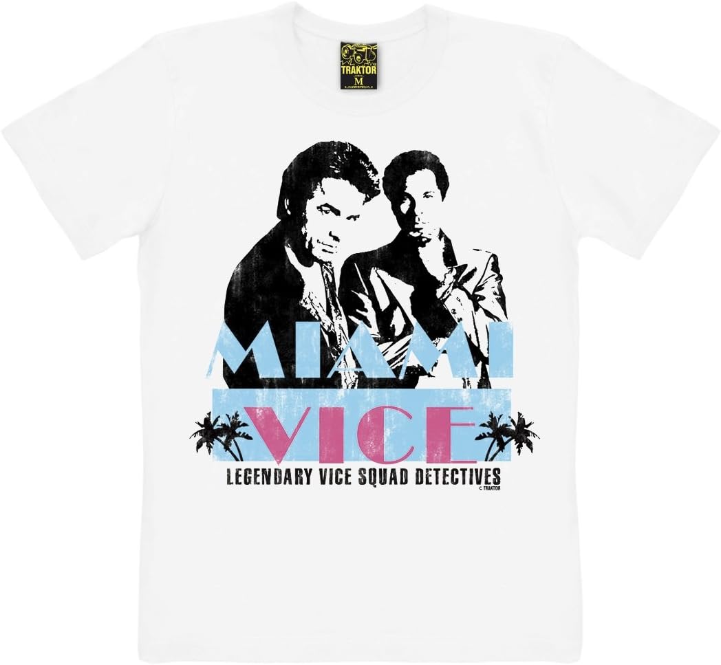 TRAKTOR Miami Vice T-Shirt - TV Short Sleeve - Detective Tee Crew Neck T-Shirt - White - Original Design
