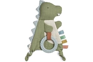 Itzy Ritzy - Bitzy Crinkle Sensory Toy Dinosaur with Crinkle Sound for Babies & Toddlers - Features Soft Braided Teething Ring & Textured Ribbons, Designed for Ages 0 Months and Up, Dinosaur