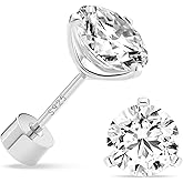 ASHINE Cubic Zirconia Flat Back Stud Earrings for Women, 925 Sterling Silver Screw Back Posts, Cartilage & Helix Piercing Jewelry