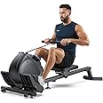 WELLFIT Rowing Machine for Home - Magnetic Rowing Machines 300lbs Capacity, Quiet Compact Smart Indoor Rower with Adjustable Resistance, Work with KINOMAP for Glute,Leg,Arm Muscles Workout Exercise