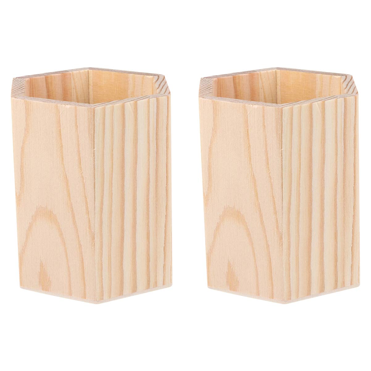 TOPBATHY 2 Pcs Wooden Pencil Pot Hexagon Single Compartment Pen Holder with Tall Height Design and Unfinished Solid Wood for Home Craft Project DIY Painting and Graffiti