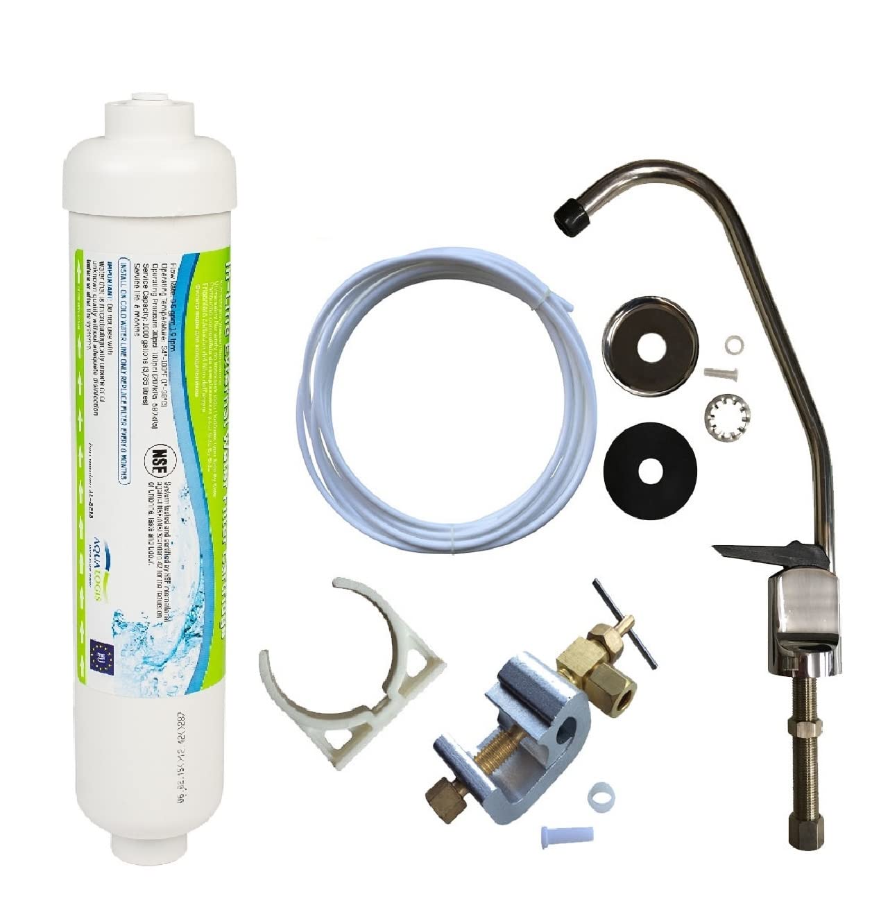 Aqualogis Drinking Water Tap Filter Kit System Including Faucet Piercing Saddle Valve 10-15mm Copper Pipe