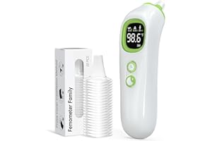 FEMOMETER FAMILY Ear Thermometer with Heated Probe, High Accuracy Thermometer for Kids, Adults and Babies with 32 Memory Recall, Mute and Night Light, Includes 21 Disposable Probe Covers, Storage Box,