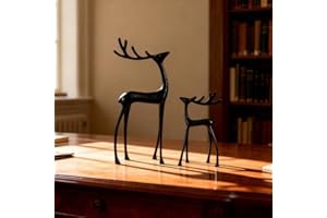 Reindeer Christmas Decoration, Set of 2 Black Metal Reindeer Statues, Modern Metal Xmas Figurines, Deer Christmas Statues Dec