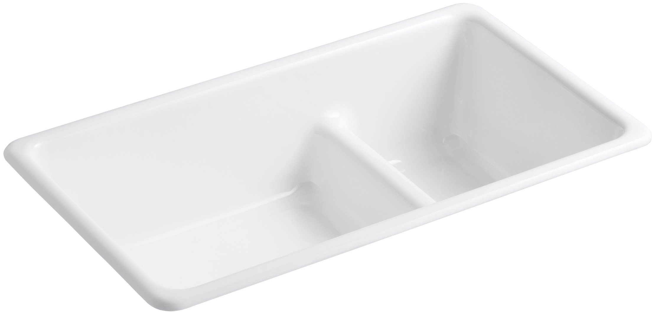 KOHLER K-6625-0 Iron/Tones Smart Divide Self-Rimming or Undercounter Kitchen Sink, White