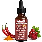 Velestoff Cayenne Pepper | Cayenne Heart & Circulation Blend – Botanical Extracts with Hawthorn, Beet Root, Turmeric, Vitamin K2 & D3 – Daily Wellness Drops (2 fl oz) (1)