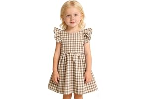 ROYLAMP Summer Girls Gingham Dress Ruffle Sleeves Back Bow Cute Toddler Dresses for Casual Play