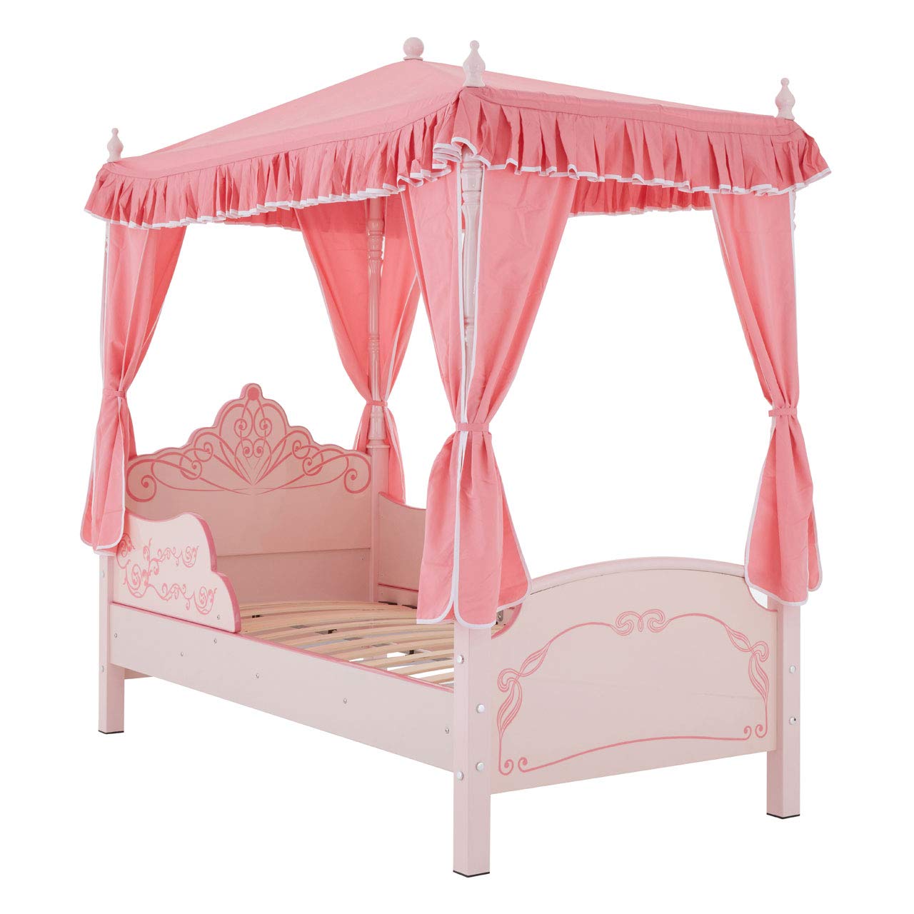 Premier Housewares Princess Palace Bed, Fabric, Iron, MDF, Melamine, Plywood, PVC, UV Paint, Zinc, Pink, Single