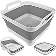 GIMWA Collapsible Wash Basin for Baby Bottles with Drain Plug, 2.4 Gallons Space-Saving Camping Sink for RV, Collapsible Dish Tub (Gray)