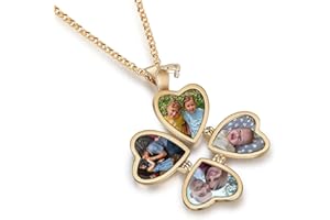 Updated Personalized Heart Locket Necklace Gold Locket with Picture for Women Mom Custom Lucky Four Leaf Pendant Vintage Jewe