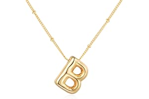 Qyalie Chunky Bubble Initial Letter Necklace for Women Balloon Statement Dainty Alphabet Pendant 14K Gold Plated Puffy Name Personalized Jewelry