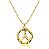 MUNORIAY Peace Sign Hippie Necklace: 18K Gold Plated Peace Symbol Charm Pendant Necklaces 1960s 1970s Party Accessories Hippie Jewelry for Men Women