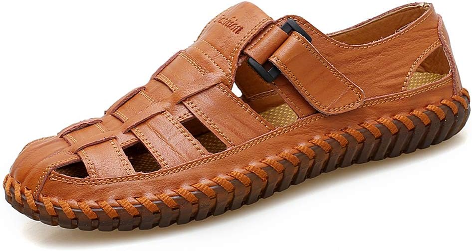 MoodengMens Sports Sandals Leather Closed Toe Outdoor Shoes Beach Summer Sandals for Hiking Trekking Breathable