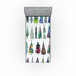 Ambesonne Christmas Fitted Sheet, Watercolor