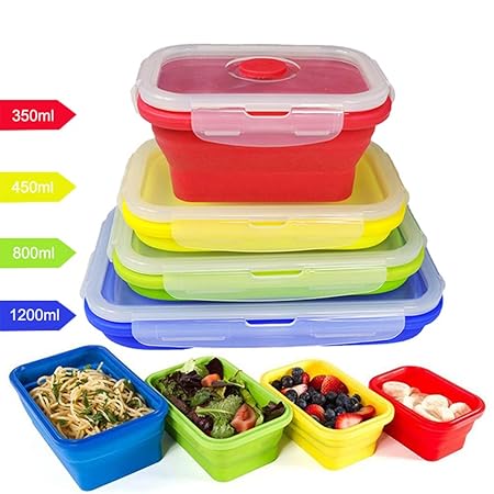 HanDingSM - Juego de 4 recipientes de silicona plegables para ...