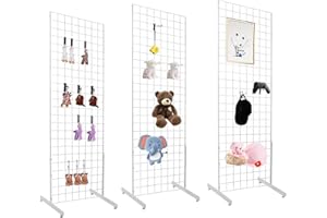NEESEEYEE 2' x 6' Grid Wall Panel Floorstanding Display Fixture with Deluxe T-Style Base, White. Three-Pack Combo.