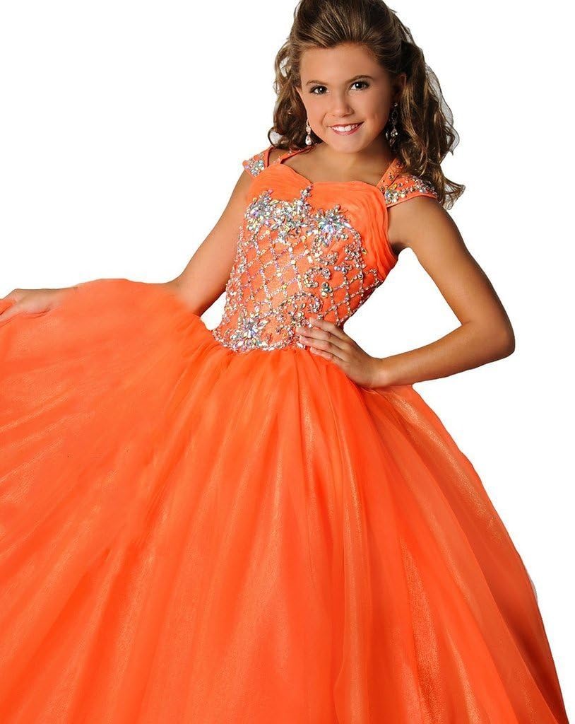 SuMeiyue Girls' Cap Sleeveless Lace up Crystal Flower Gown Pageant Dresses