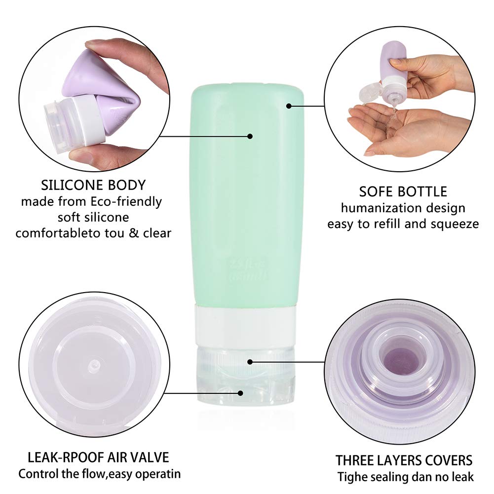 Travel Bottles sincewo Travel Containers TSA Approved Travel Size Toiletries Containers 3oz Leak Leakproof Silicone Travel Bottles for Shampoo Conditioner Lotion Face Body Wash (6 Pack)