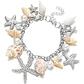 ONLYJUMP Sea Shell Starfish Bracelets for Women Trendy Ocean Charm Bracelet Gold Starfish Rudder Seashell Charm Pendant Link Bracelets Bohemian Hawaiian Summer Beach Bracelets Vacation Holiday Jewelry Gift