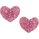 Designed by Stacey Handmade Light Pink Sparkly Heart Stud Earrings, Glittery Acrylic, Hypoallergenic Stainless Steel Posts, Cute Dainty Jewelry, Friendship Gifts for Women