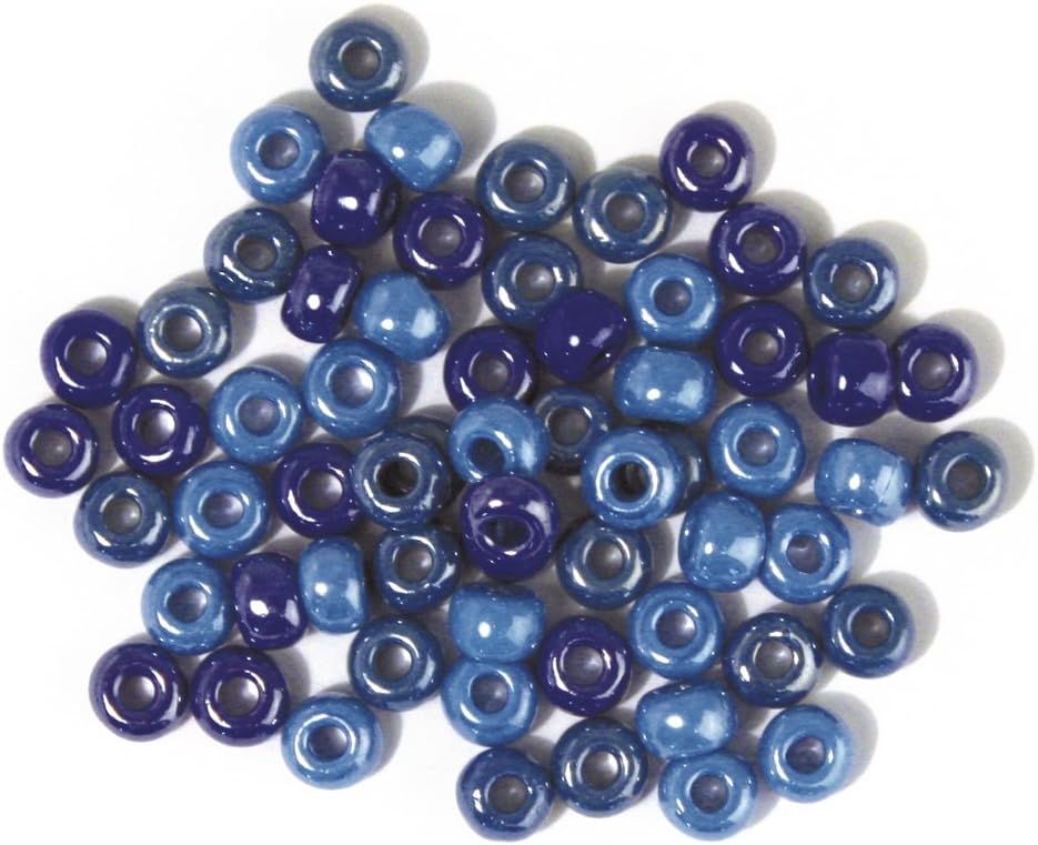Rayher 1439200 Glass Beads with Large Holes Opaque Diameter 6.7 mm 55g Box Blue/Turquoise Tones