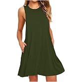 Summer Dresses for Women 2024 Casual Sleeveless Crewneck A-Line Mini Dress Loose Vacation Beach Sundress with Pockets