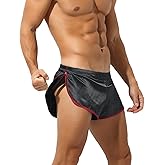 Rexcyril Men's Boxer Jockstrap Sexy Underwear, Silky Satin Split Side Gym Running Active Shorts