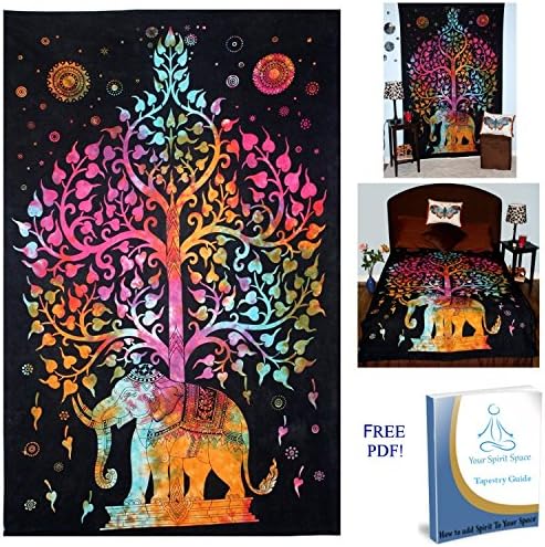 Your Spirit Space Good Luck Rainbow Elephant Tapestry-Quality Home or Dorm Hippie Wall Hanging. The Ultimate Bohemian Decoration