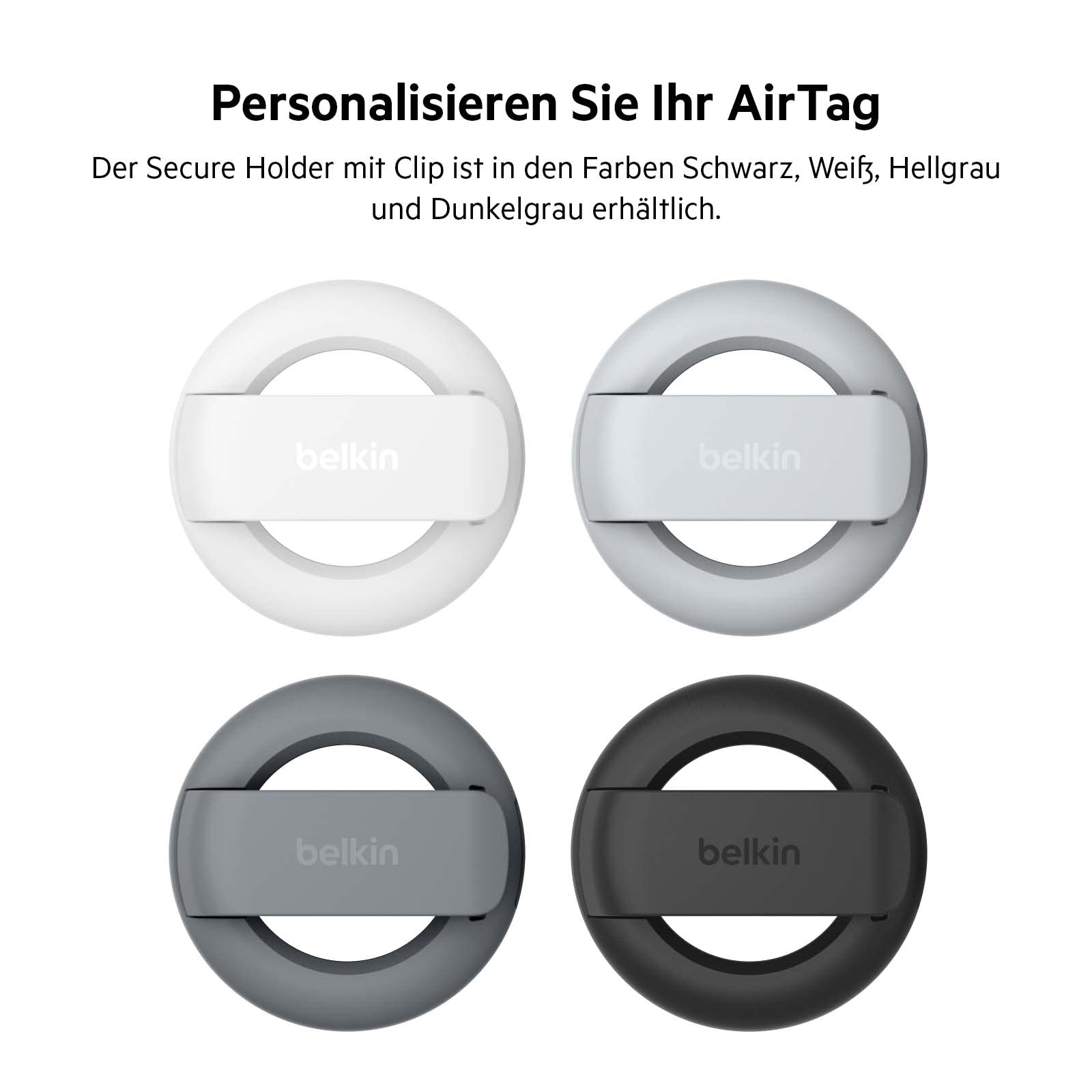 Belkin Apple AirTag Hülle mit Clip, Secure Holder Schutzhülle mit Schlüsselanhänger, Schlüsselring, Zubehör mit Kratzschutz – Weiß 6