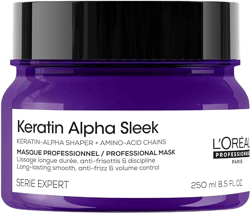 L'Oréal Professionnel Keratin Alpha Sleek Maske, für tiefenwirksame & intensive Pflege, langanhaltende Geschmeidigkeit und Frizz- und Volumen-Kontrolle, 250ml